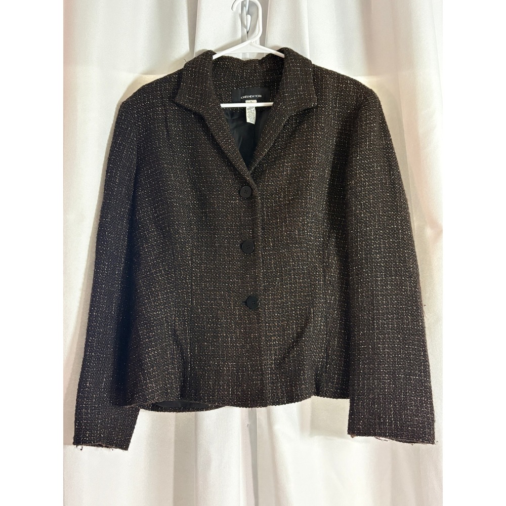 Jones New York Brown Tweed Wool Blend 3-Button Blazer Womens 16 WC0049